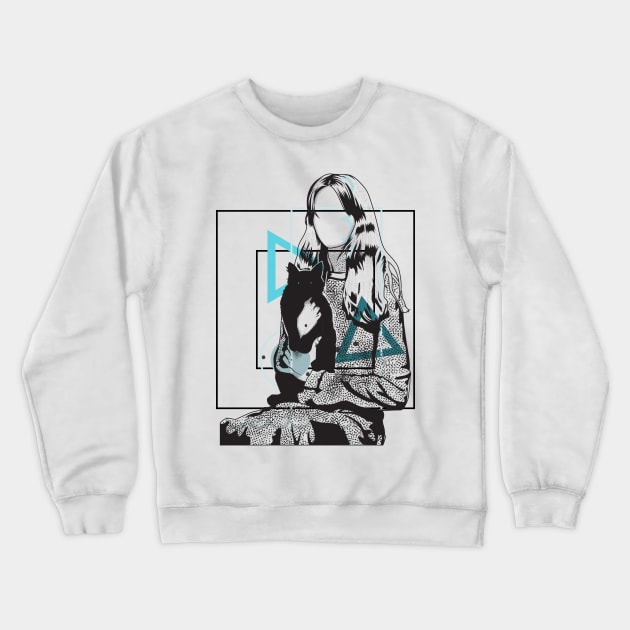 Girl and her cat version 3 Crewneck Sweatshirt by Frajtgorski